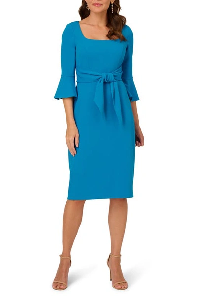 Adrianna Papell Tie Front Sheath Dress In Deep Cerulean