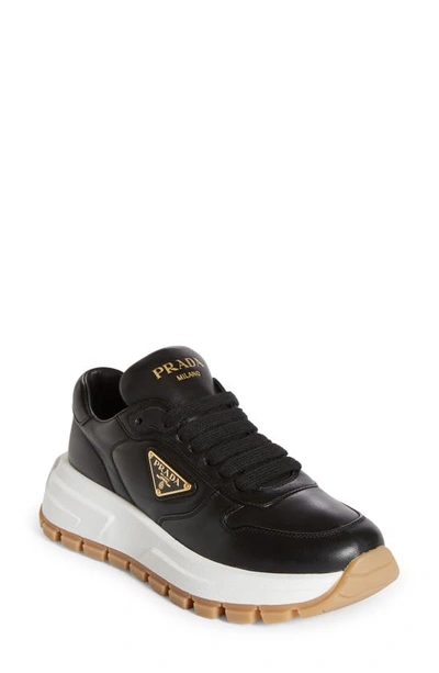 Prada Triangle Logo Lace-up Sneaker In Black