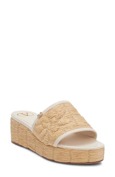 Valentino Garavani Raflower Platform Wedge Slide Sandal In Light Ivory/ Naturale