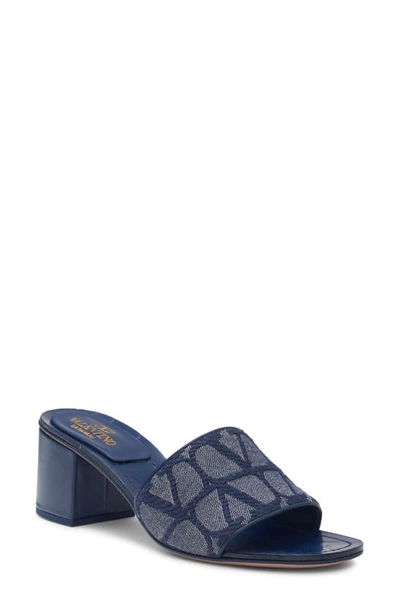 Valentino Garavani Vlogo Toile Iconographe Slide Sandal In Blue