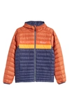 Cotopaxi Fuego Water Resistant 800 Fill Power Down Jacket In Orange/ Navy Multi