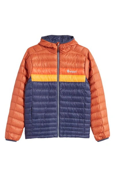 Cotopaxi Fuego Water Resistant 800 Fill Power Down Jacket In Orange/ Navy Multi