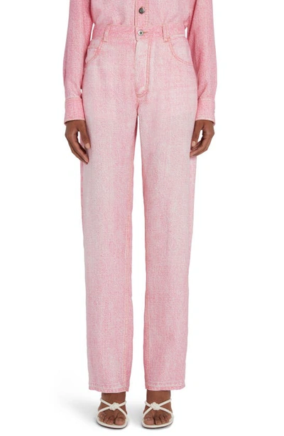 Bottega Veneta Trompe L'oeil Denim Print Trousers In Pink/ White