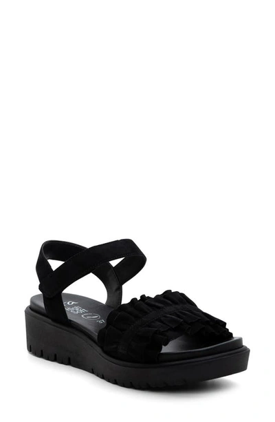 Ara Benton Ruffle Platform Sandal In Black