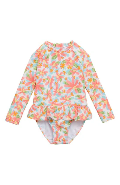 Snapper Rock Babies'  Kids' Luau One-piece Rashguard Swimsuit In Coral Multi