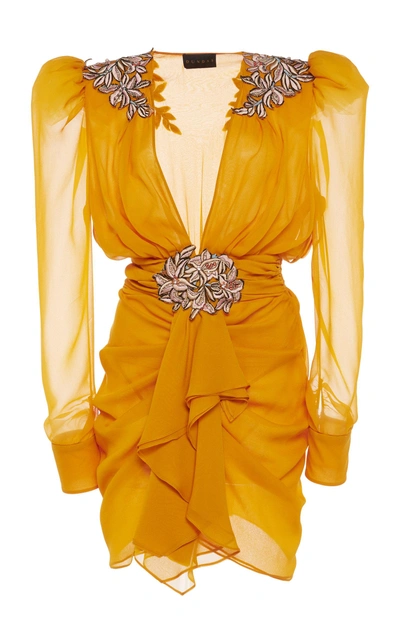 Dundas Embroidered Silk-chiffon Dress In Yellow