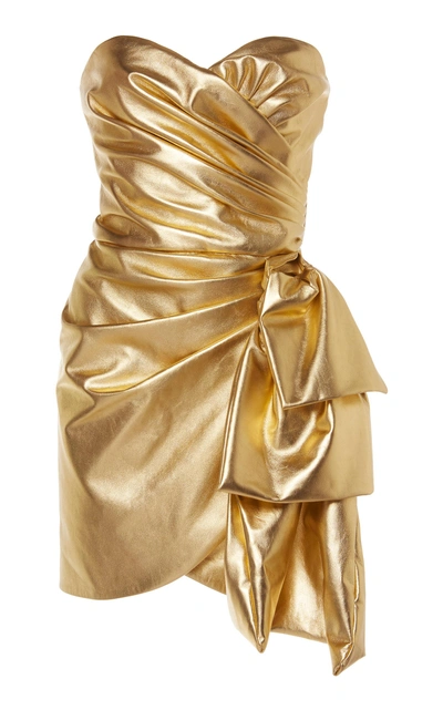 Dundas Strapless Ruched Metallic Leather Dress In Gold | ModeSens