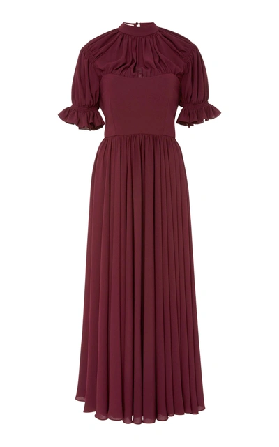 Emilia Wickstead Philly Pleated Crepe De Chine Dress In Burgundy