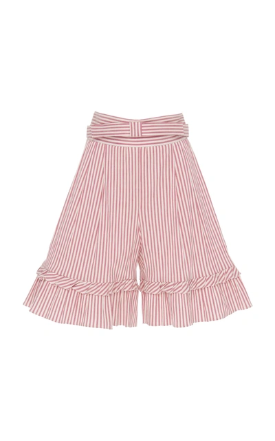 Luisa Beccaria Striped Ruffle Cotton-blend Bermuda Shorts