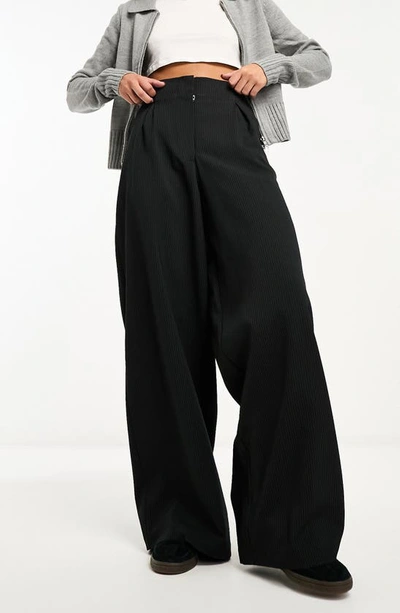 Asos Design Rib Wide Leg Trousers In Navy