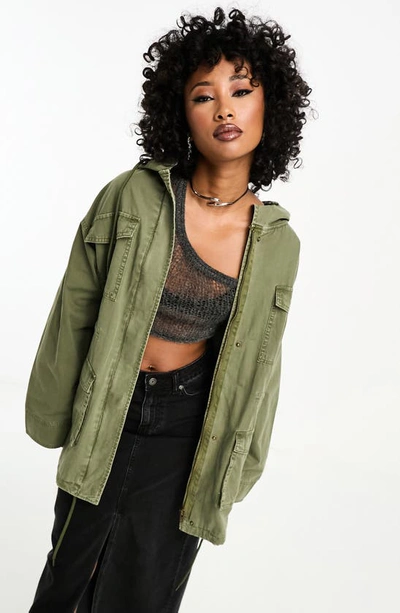 Asos Design Hooded Cotton Twill Parka In Khaki