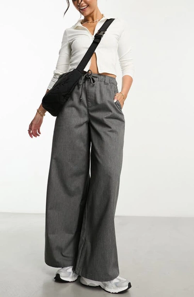 Asos Design Wide Leg Drawstring Pants In Grey