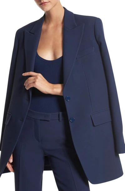 Michael Kors Double Face Crepe Boyfriend Blazer In Navy