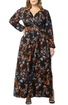 Kiyonna Kelsey Long Sleeve Maxi Dress In Midnight Asters