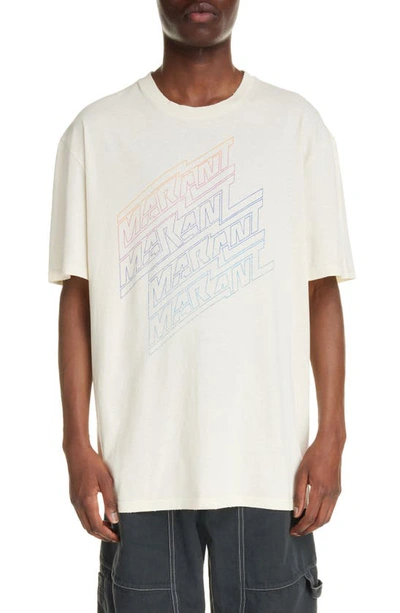 Isabel Marant Hugo Distressed Cotton Logo Graphic T-shirt In White
