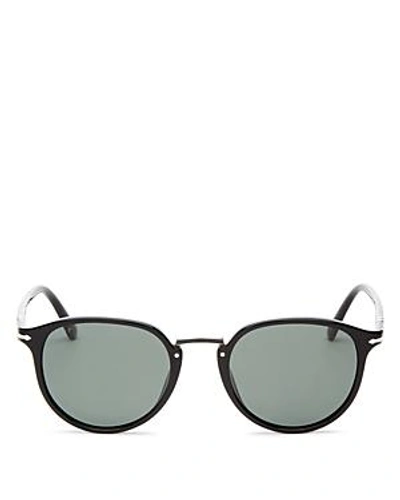 Persol Men's Polarized Round Sunglasses, 51mm In Black/ Green Polar