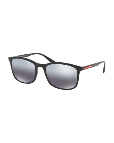 Prada Men's Linea Rossa Polarized Brow Bar Aviator Sunglasses, 56mm In Black