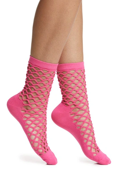 High Heel Jungle Hedge Fishnet Cotton Blend Crew Socks In Pink