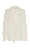 Tory Burch Satin Blouse With Bow In Beige