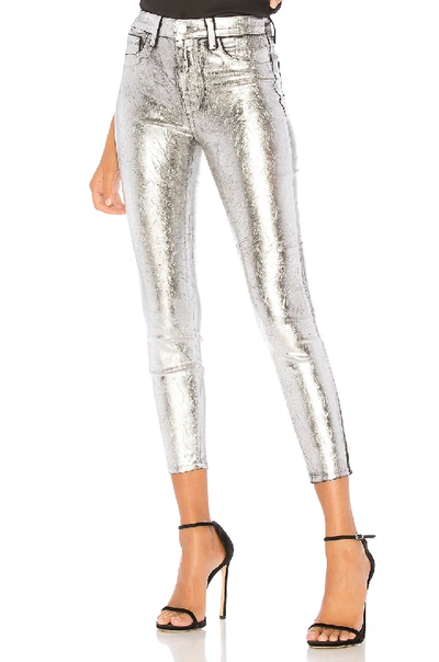L Agence Margot Metallic Coated Crop Skinny Jeans In Silver Foil
