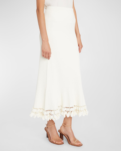 Ulla Johnson Ayla Embellished-hem Midi Knit Skirt In Alabaster