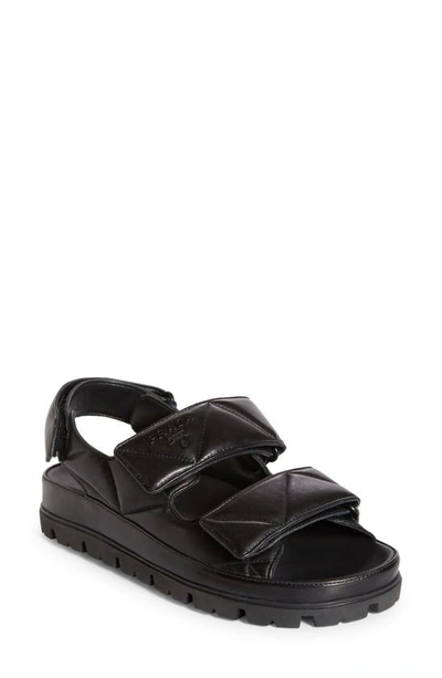 Prada Diagram Double Strap Slide Sandal In Black