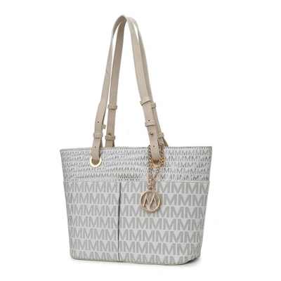 Mkf Collection By Mia K Lori M Logo Printed Vegan Leather Women's Tote Handbag In White