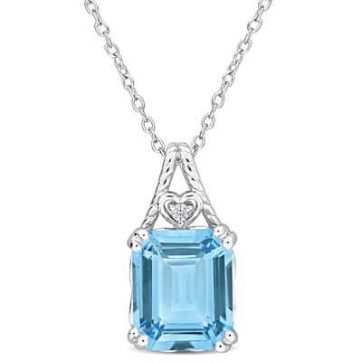 Mimi & Max 7 1/2ct Tgw Octagon-cut Sky Blue And White Topaz Pendant With Cable Chain In Sterling Silver