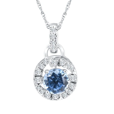 Pompeii3 1 1/6ct Aquamarine & Diamond Round Halo Pendant 10k White Gold Women's Necklace In Multi