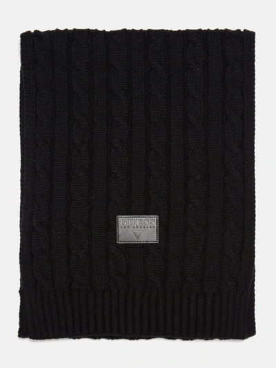 Guess Factory Cable-knit Logo Patch Scarf In Black