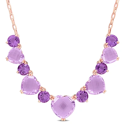 Mimi & Max 37 1/2ct Tgw Rose De France & Amethyst Necklace In Rose Plated Sterling Silver - 17 In In Purple