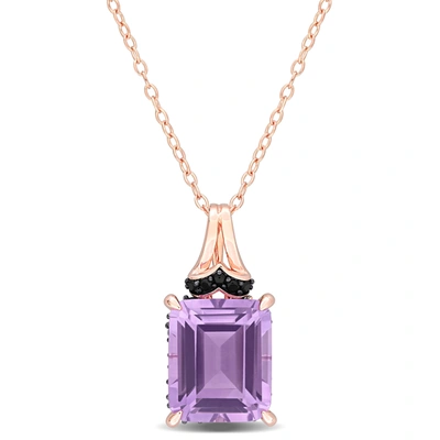 Mimi & Max 6 1/8ct Tgw Octagon-cut Rose De France And Black Sapphire Pendant With Chain In Rose Silver In Purple