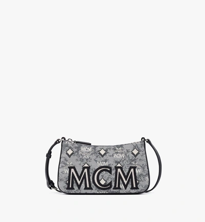 Mcm Aren Shoulder Bag In Vintage Monogram Jacquard In Grey
