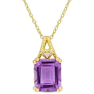 Mimi & Max 5ct Tgw Octagon-cut Amethyst And White Topaz Pendant With Chain In Yellow Silver In Purple