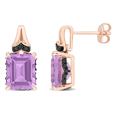 Mimi & Max 6 3/4ct Tgw Octagon-cut Rose De France Black Sapphire Earrings In Rose Silver In Purple