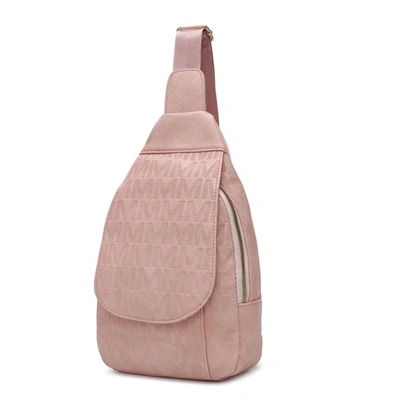 Mkf Collection By Mia K Cleisy M Logo Embossed Vegan Leather Women's Sling Bag In Pink