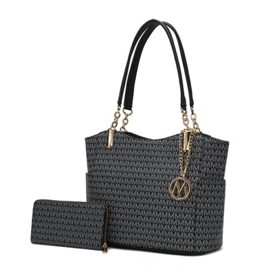 Mkf Collection By Mia K Savannah M Logo Printed Vegan Leather Women's Tote And Wristlet Wallet - 2 Pieces In Black