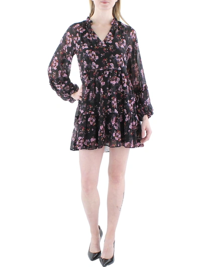 Cece Womens Chiffon Floral Print Mini Dress In Black