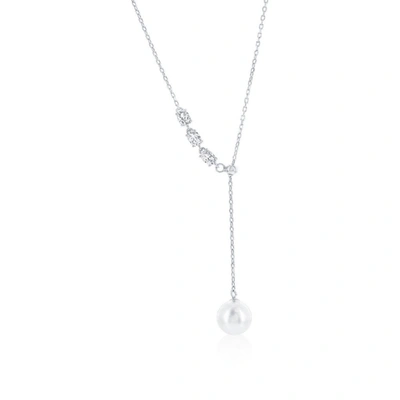 Simona Sterling Silver Or Gold Plated Over Sterling Silver 8mm Pearl, Triple Oval Cz Lariat Necklace