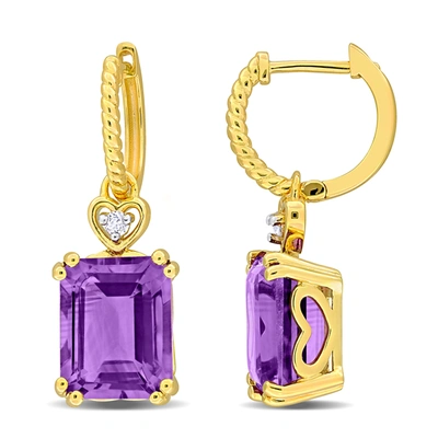 Mimi & Max 6 1/2ct Tgw Octagon-cut Amethyst And White Topaz Heart Earrings In Yellow Silver In Purple