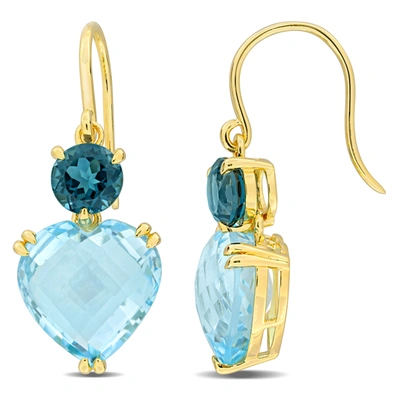 Mimi & Max 25 5/8ct Tgw Sky Blue & London Blue Topaz Shepherd Hook Earrings In Yellow Plated Silver
