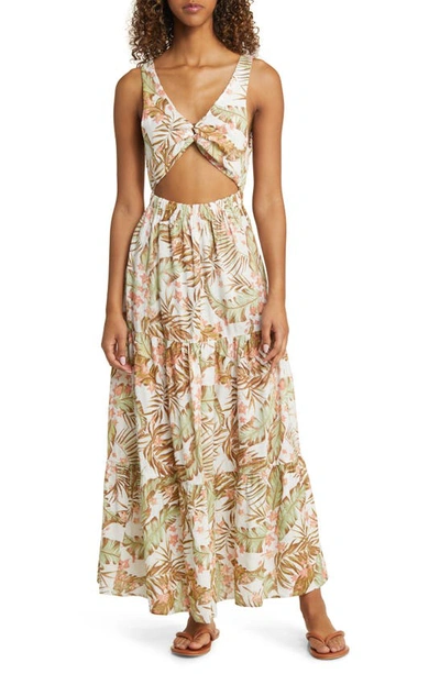 Rip Curl La Quinta Floral Smocked Maxi Dress In Off White