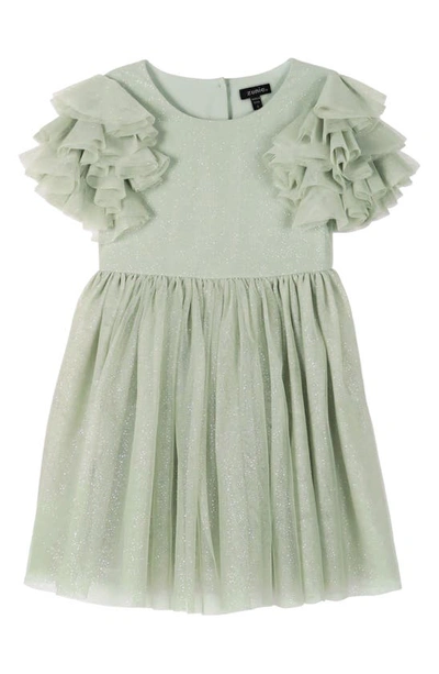 Zunie Kids' Glitter Ruffle Mesh Party Dress In Sage