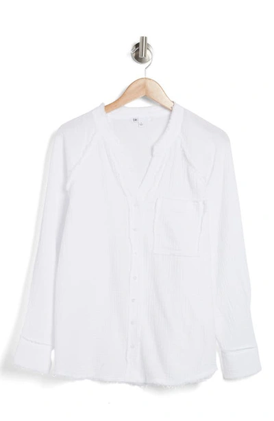 Dr2 By Daniel Rainn Raw Edge Cotton Gauze Cloth Henley Top In New White