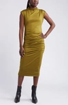 Open Edit Ruched Body-con Midi Dress In Olive Avocado