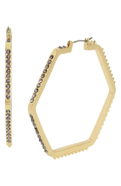 Allsaints Crystal Stud Hexagon Hoop Earrings In Black/gold