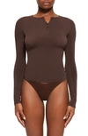 Skims New Vintage Long Sleeve Henley Top In Cocoa