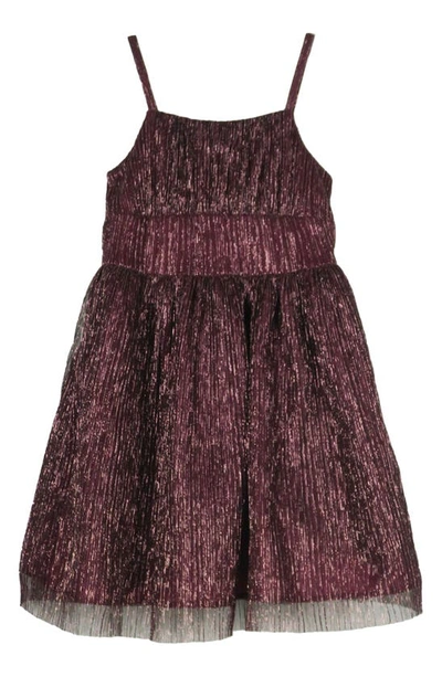 Zunie Kids' Metallic Plissé Party Dress In Cranberry