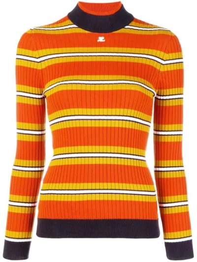 Courrèges Striped Fitted Sweater In Orange