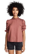 Moon River Ruched Sleeve Top In Rose